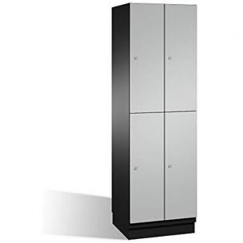 Armario de compartimentos Cambio C+P con barra perchero, 2 secciones, cuerpo gris oscuro y puerta blanco aluminio, ancho 600 mm