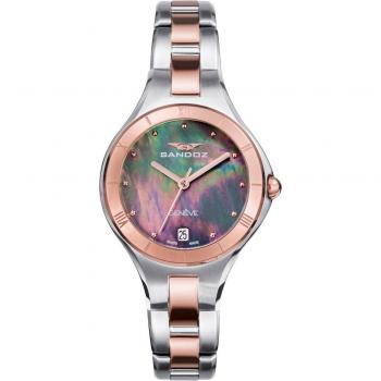 Reloj Sandoz Elle tres agujas de acero IP rosa