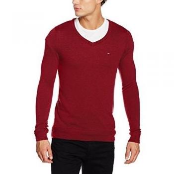 Hilfiger Denim Thdm Basic Vn Sweater L/S 9, Suéter para Hombre, Rojo Oscuro, Small