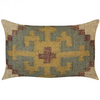 Cojín Decorativo Multicolor de Yute y Lana 30 x 50 cm Estilo Oriental Kilim