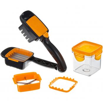 Picador Manual de Cocina Nicer Dicer Quick 7 en 1 con Cuchillas Intercambiables para Frutas y Verduras, Acero Inoxidable, Compacto y Eficiente
