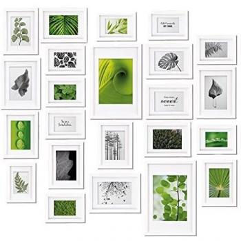 Juego de Marcos de Fotos Múltiples Nature - 24 Piezas con Paspartú para Pared - Tamaños Variados (10x10, 5x15cm / 8x13, 18cm / 4x