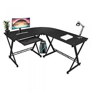 Mari Home Westfield - Escritorio de esquina para oficina o casa, grande, color negro, para ordenador, con una bandeja para teclado