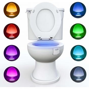 WC luz nocturna, Adoric LED Luz de Inodoro Luz con Detección de movimiento del sensor automático, 8 Cambio de Color,Funciona con Pilas, para cuartos de baño con niños Navidad