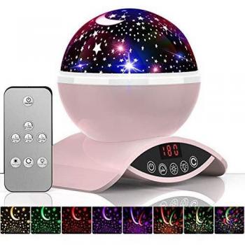Amouhom Lámpara Proyector Estrellas, Lámpara de Nocturna, Lámpara Proyector Infantil, 360° Rotación Lampara con Temporizador led Pantalla y Control Remoto, 8 Modos, Perfecto Regalo Para Bebés