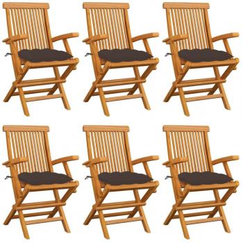 Sillas de jardín con almohadas Torora 6 piezas madera maciza teca cojines gris taupe