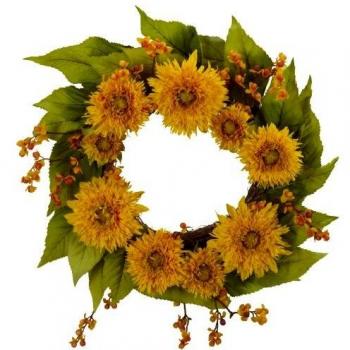 Nearly Natural 4904 Golden Sunflower Wreath, 22-Inch, Yellow