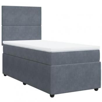 Cama box spring con colchón de terciopelo gris oscuro 90x190 cm