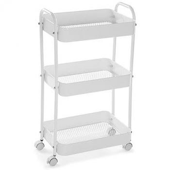 Carro de Cocina Metálico Blanco con 3 Baldas, Medidas (Al x L x An) 76 x 30 x 46 cm, Ruedas para fácil movilidad