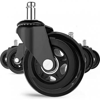Ruedas para Silla Oficina, Ruedas para Muebles, Conjunto de 5 Ruedas, Ruedas de Repuesto, Marteria PU, MAX 120KG, Seguro, Duradero, Silencioso, sin Desgaste en el Suelo, 11x22mm, Negro