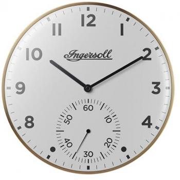 Reloj de Pared Analógico Ingersoll IC003GW - 30 cm, Fácil de Leer, Caja Dorada, Esfera Blanca