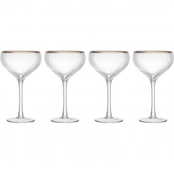 MIKASA Sorrento - Copas de cristal estriado con borde dorado, capacidad de 380 ml, forma ancha, juego de 4 vasos finos transparentes sin plomo, diseño elegante para celebraciones