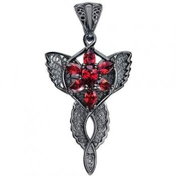 Herr der Ringe El Señor de los Anillos Estrella del Atardecer Mujer Colgante Negro/Rojo, En Plata de Primera Ley,