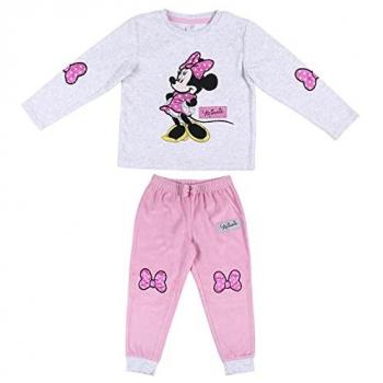 Pijama Infantil de Invierno en Velour Rosa de Minnie Mouse - 80% Algodón, Licencia Oficial Disney, Ideal para Niñas