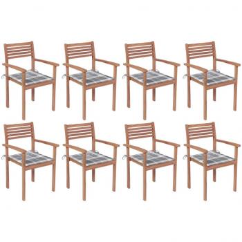 Sillas apilables de jardín 8 piezas con cojines de teca maciza