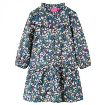 Vestido Infantil de Manga Larga Cuello Redondo Azul Oscuro 128