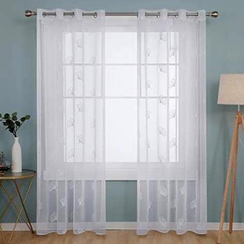 Deconovo Visillos para Ventanas Gasa Voile Efecto Lino Cortinas Habitación Traslúcida para Niños con Ojales 2 Unidades 140 x 183 cm Blanco