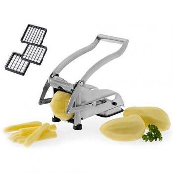 Westmark Cortador de patatas fritas y verduras/frutas con tres insertos de corte de acero inoxidable, Pomfri-Perfect, Plateado, 11812260