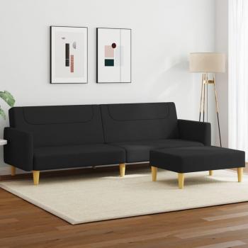Sofá cama de tela negra con reposapiés y taburete, 2 plazas, Vidaxl