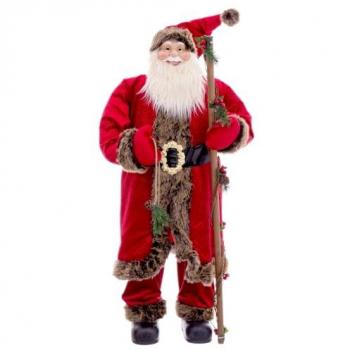 Muñeco de Navidad Papá Noel Realista de 120 cm con Bastón y Piñas - Decoración Festiva para el Hogar