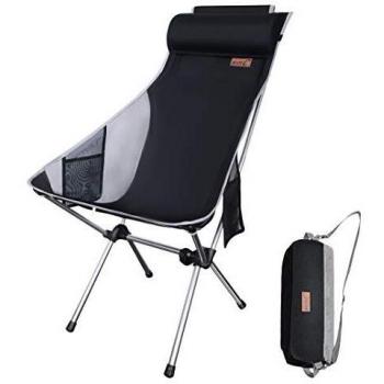 Nice C Silla De Camping Plegable Ultraligera con Respaldo Alto, Actualización con Almohada Extraíble, Bolsillo Lateral Y Bolsa De Transporte, Camping