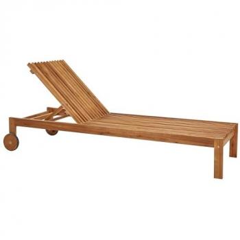 Tumbona rústica moderna de jardín reclinable con ruedas incorporadas de madera de acacia clara Bellano