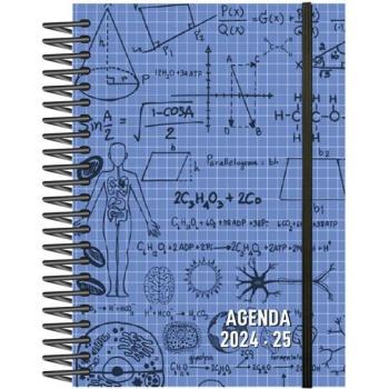 Agenda escolar 2024-2025 A6 1 día por página Senfort, espiral, tamaño 12x17cm, tapa de polipropileno, modelo MATHS AZUL