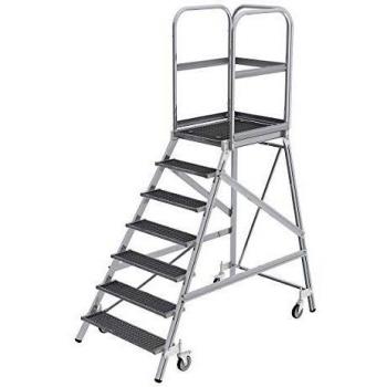 Escalera de Plataforma de Aluminio, Unilateral, 7 Escalas con Revestimiento de Acero en Malla, Altura de Trabajo Aproximada 3.70 m