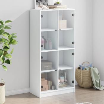 Armario alto de madera multicapa blanco con puertas, dimensiones 68x37x142 cm