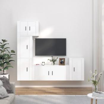 Set de muebles para TV de 5 piezas en madera multicapa pulida blanca