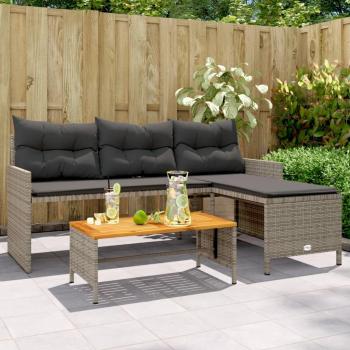vidaXL L-Shaped Garden Sofa Set with Table and Cushions - Grey Poly Rattan