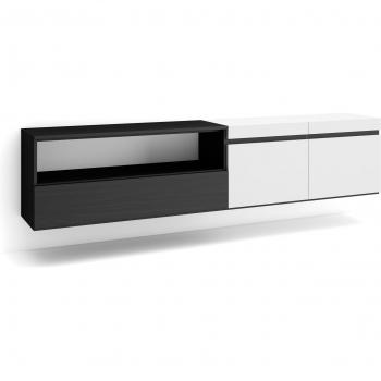 Mueble TV Colgado Moderno Blanco y Negro para Televisores hasta 80 - 200x45x35cm