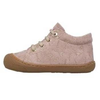 Naturino - Zapatillas de niña primeros pasos de ante con corazones de purpurina, color rosa-platino