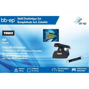 BB-EP/Thule 9825354069 Productos Letter Premium Acero de baca para Kia Sorento 5 Puertas SUV 2015 hasta Hoy – Juego Completo de cerradizo – Incluye Llave de Banda y Insect Erase