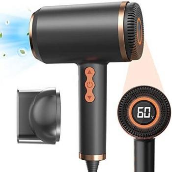 Secador Pelo Profesional,Secador Iónico Negative con Pantalla LED,Ajuste Continuamente la Temperatura y la Velocidad del Viento,Con 1 Boquilla de Succión Magnética,Ideal Para Viajes y Uso Familiar
