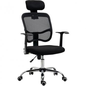 Vinsetto Silla de Oficina Ergonómica Giratoria con Altura e Inclinación Ajustables, Reposacabezas y Soporte Lumbar, 63x62x109-117 cm, Color Negro