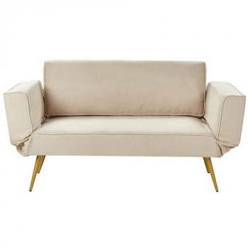 Sofá cama retro glamuroso con reposabrazos ajustables de tela beige Saarela