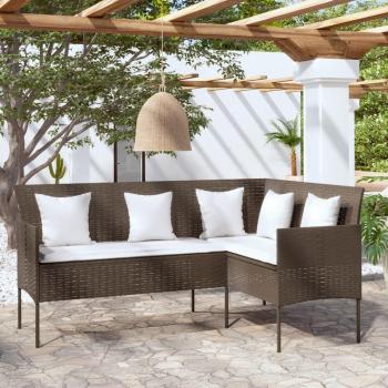 Sofá en forma de L con cojines de Polyrattan marrón, ratán sintético, modelo Vidaxl