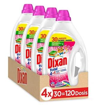 Detergente Líquido Dixan Adiós al Separar Total 4 en 1 para Ropa de Color, Pack de 4 Unidades, Limpieza y Frescor, 120 Lavados