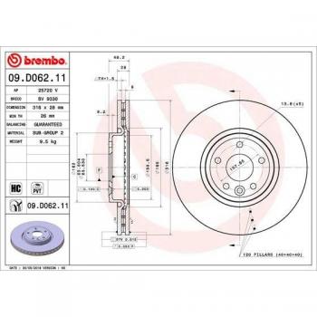 Disco de freno BREMBO 09.D062.11, frente, ventilado, altamente carbonizado, 1 pieza