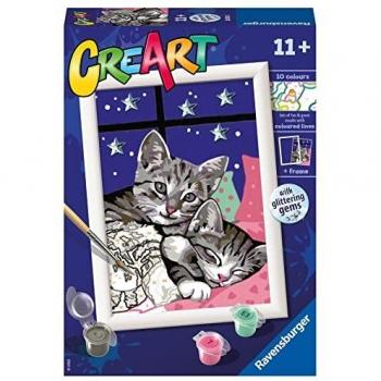 Ravensburger CreArt Pintar por Números Dulces Gatitos 20213, Kit de Pintura para Niños con Marco Incluido, Sin Disolventes