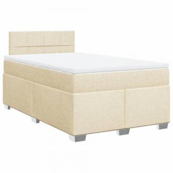 Cama box spring con colchón de muelles tela color crema 120x190 cm