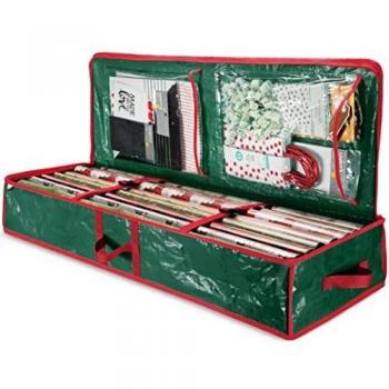 Zober Christmas Wrapping Paper Storage Bag with Interior Pockets - Fits 18-24 Rolls - Gift Wrap Organiser for Christmas Decorations Bows, Tags & Ribbons - Durable Tear Proof Wrapping Paper Storage Box