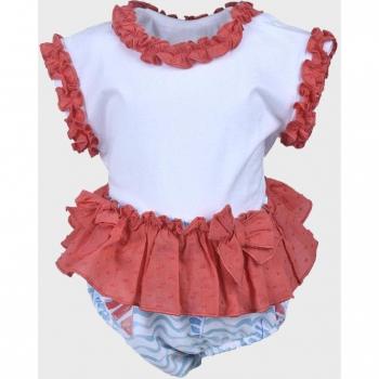Vestido de bebé niña rojo de algodón con detalles en encaje