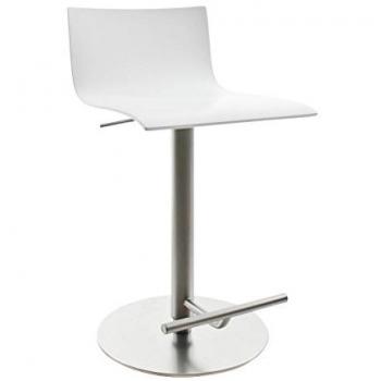 Thin - Taburete de bar ajustable blanco/amadera/asiento lacado/altura regulable de 54 a 79 cm