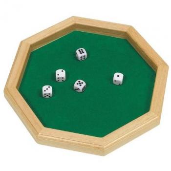 Tazón de Dados Goki con 5 Dados - Octogonal de Madera para Juegos de Mesa, Protege la Superficie del Escritorio