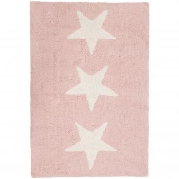 Happy Decor Kids -Alfombra Lavable Three Stars 100% Algodón Natural -Rosa- 120x80 cm