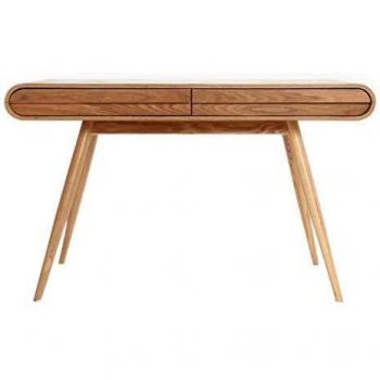 Escritorio de diseño fresno BJORG - Miliboo, acabado en fresno natural, estructura de madera maciza, dimensiones 140x70 cm, estilo escandinavo, superficie resistente y fácil de limpiar
