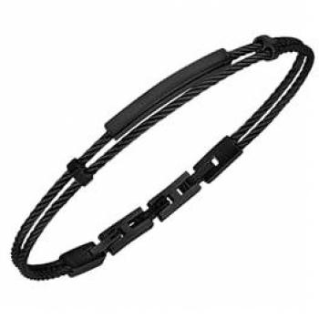 Pulsera de Hombre BREIL Loop de Acero Negro, Personalizable con Grabado, Cierre Ajustable 17,5-20,3 cm