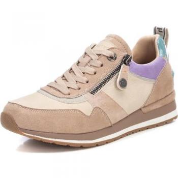 Zapatilla de Mujer Refresh 172059 con Doble Suela, Cordones y Cierre de Cremallera, Color Taupe, Talla 38